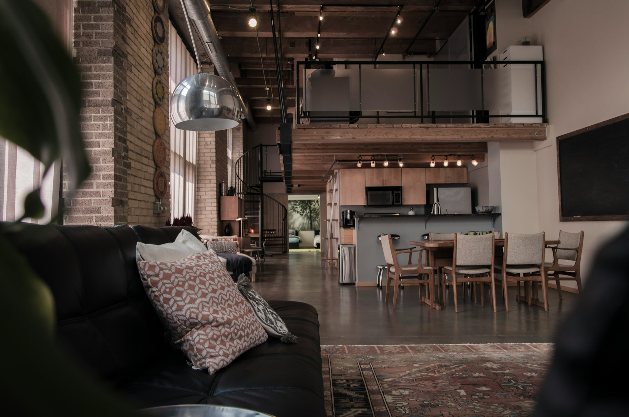 Interior of a modern brick-walled apartment
