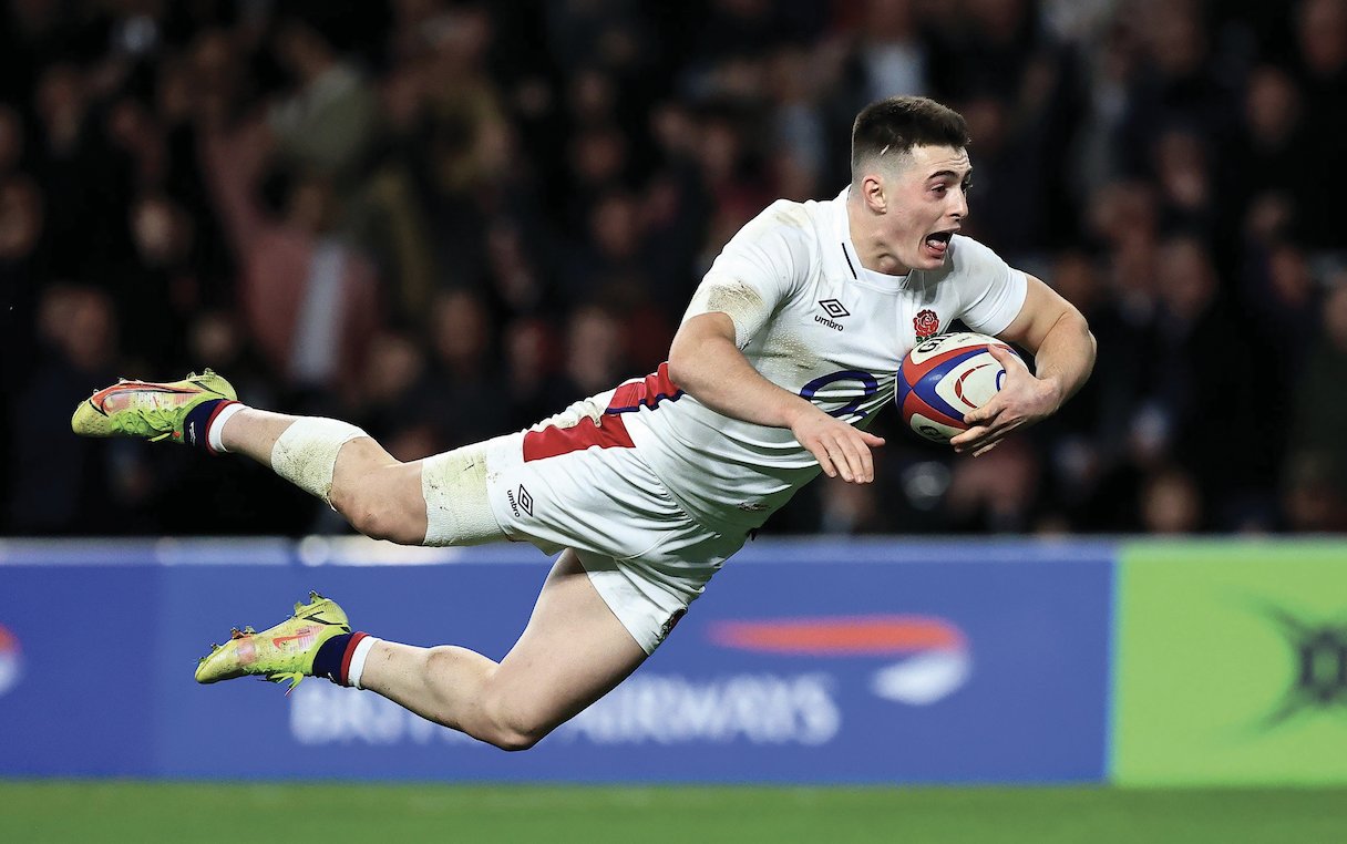 Hero — England rugby player diving to score