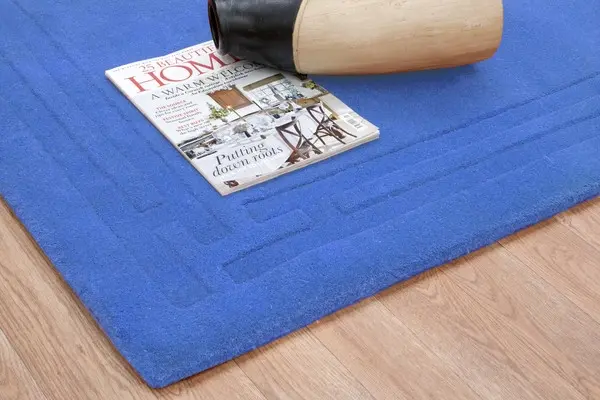 Plain Carved Rug - Blue - Indian rug with Carved design HHM002