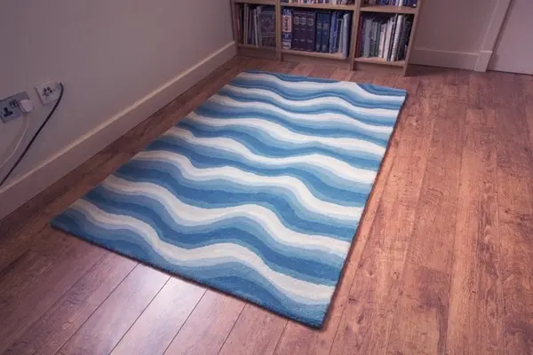 Contemporary Vibrant Rug - Blue - Indian rug with Waved design
