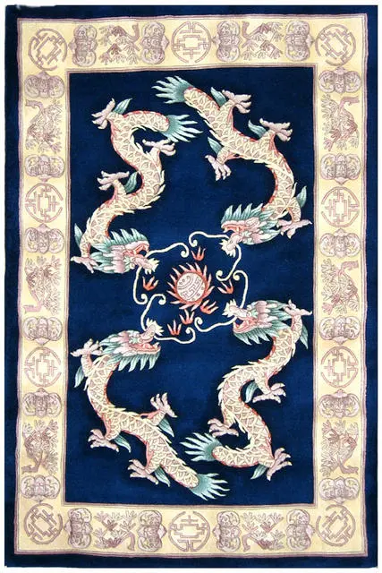 Premier Superwashed Chinese Rug - Blue - Luxury handknotted Chinese Rug