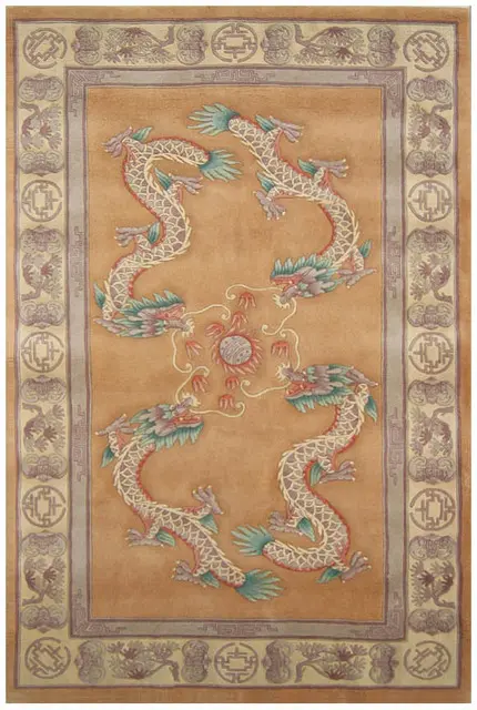 Premier Superwashed Chinese Rug - Gold - Luxury handknotted Chinese Rug