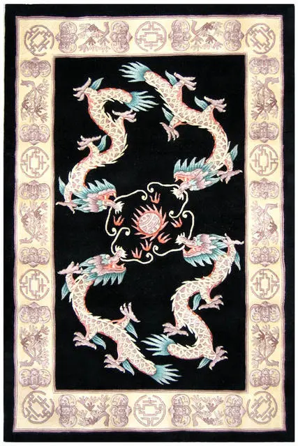 Premier Superwashed Chinese Rug - Black - Luxury handknotted Chinese Rug
