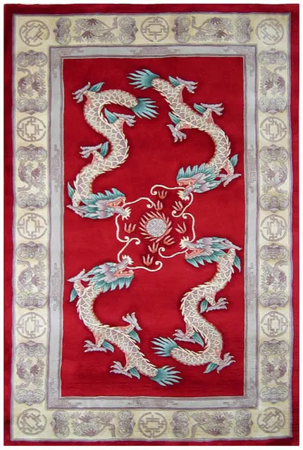 Premier Superwashed Chinese Rug - Red - Luxury handknotted Chinese Rug PSW445