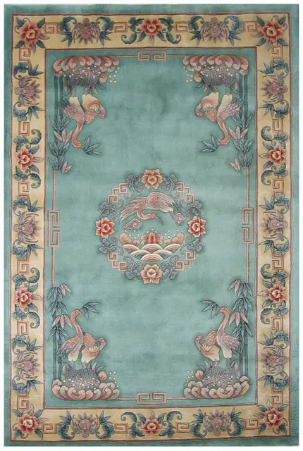 Premier Superwashed Chinese Rug - Green - Luxury handknotted Chinese Rug PSW451