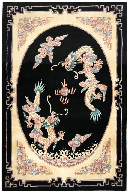 Premier Superwashed Chinese Rug - Black - Luxury handknotted Chinese Rug