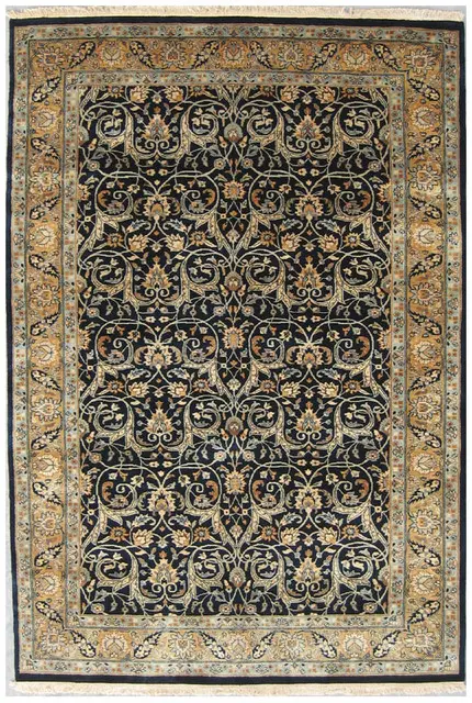 Very fine indo Persian - Blue - Handknotted rug with Persian design IPF004