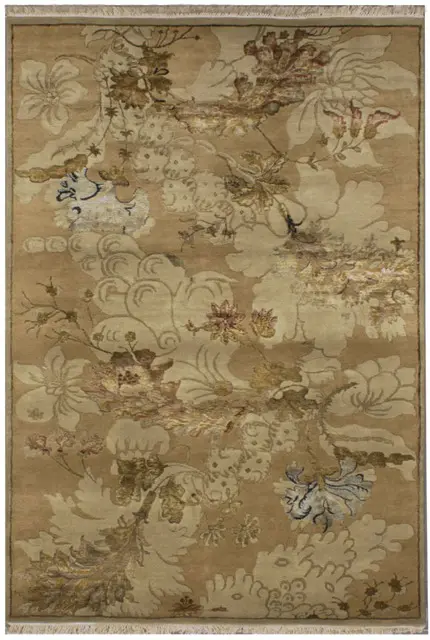 Luxury Indian Jaipur Rug - Gold - Handknotted Silk mix Indian rug IJS007