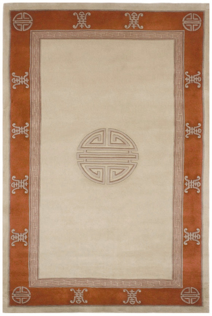 Premier Superwashed Chinese Rug - Cream & Orange - Luxury handknotted Chinese Rug PSW522