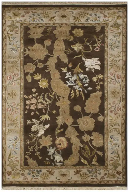 Luxury Indian Jaipur Rug - Brown - Handknotted Silk mix Indian rug IJS005