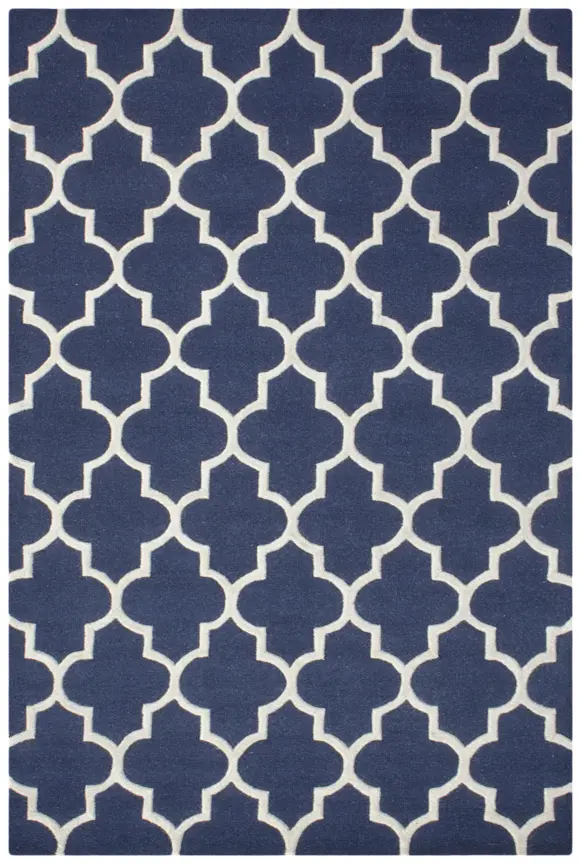 Lattice Design Rug - Dark Blue - Indian Rug with Lattice Design DFS701