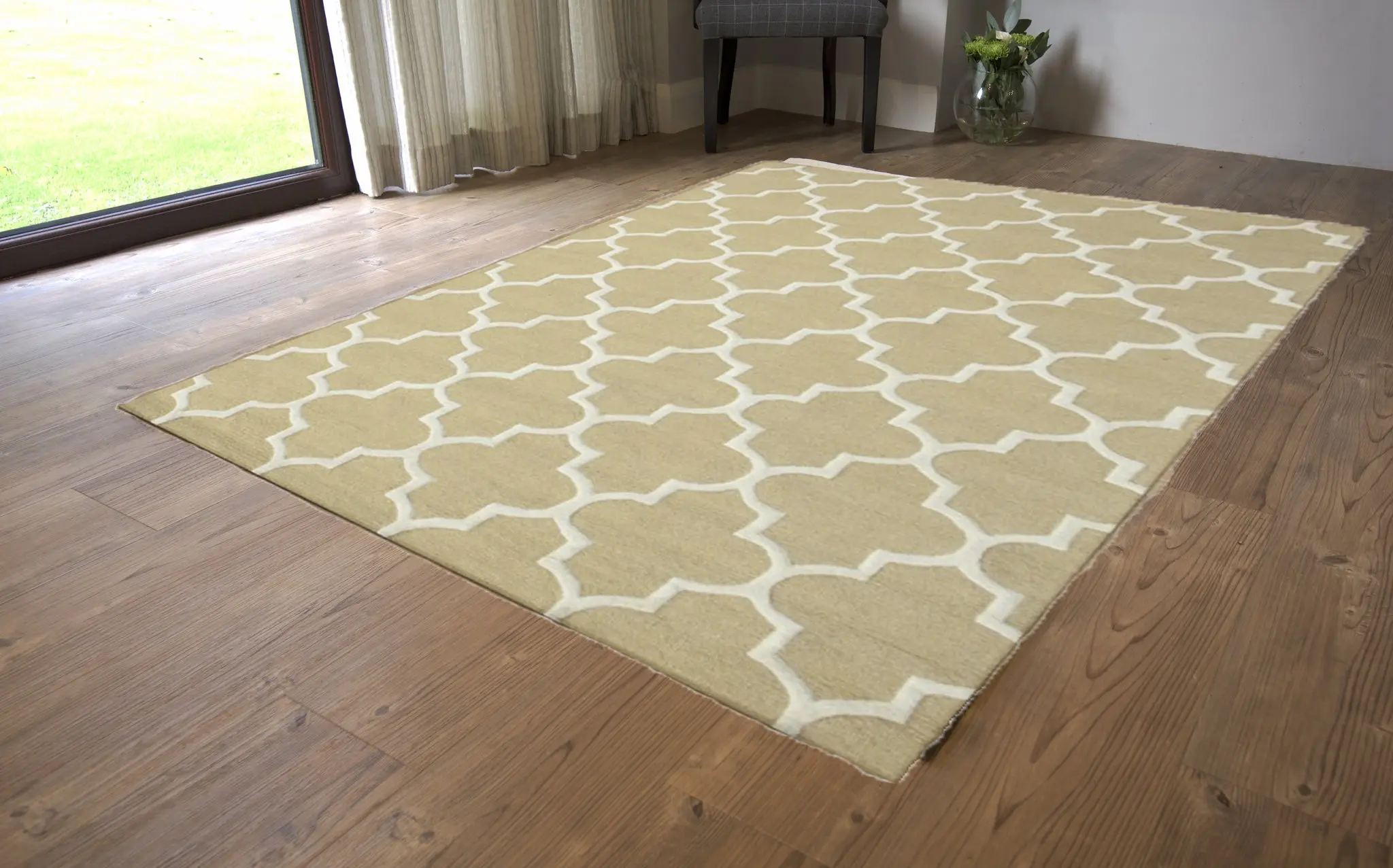 Lattice Design Rug - Gold - Indian Rug with Lattice Design