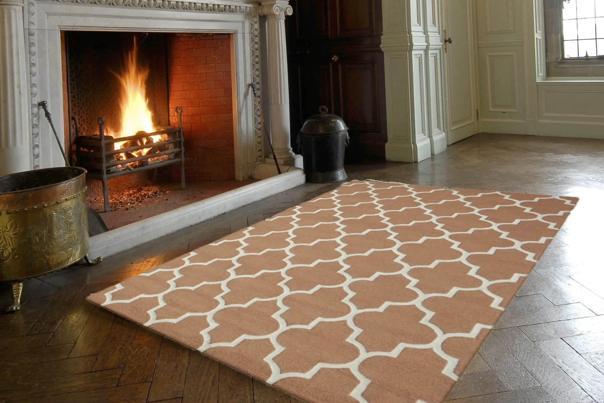 Lattice Design Rug - Orange - Indian Rug with Lattice Design