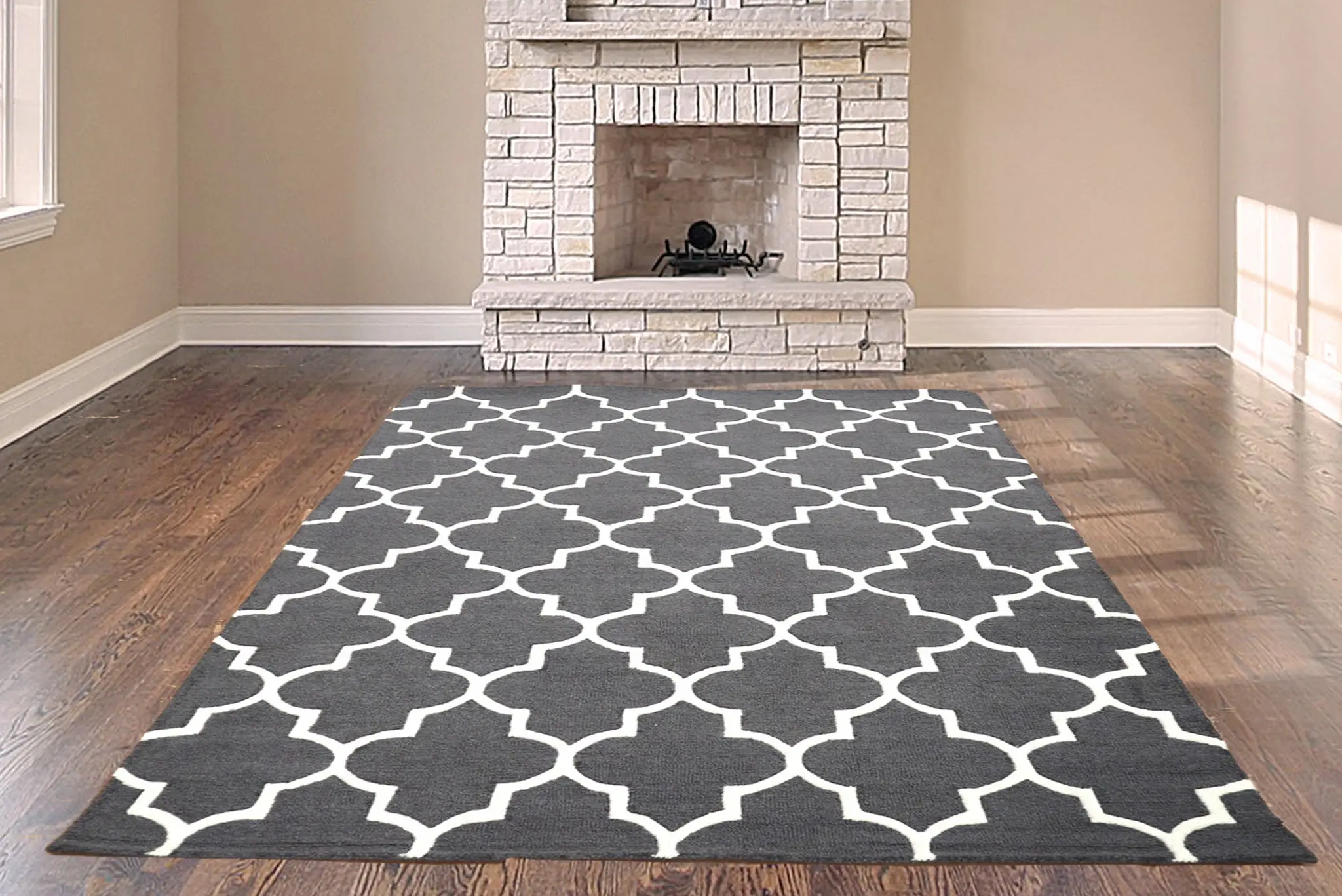 Lattice Design Rug - Grey - Indian Rug with Lattice Design DFS711