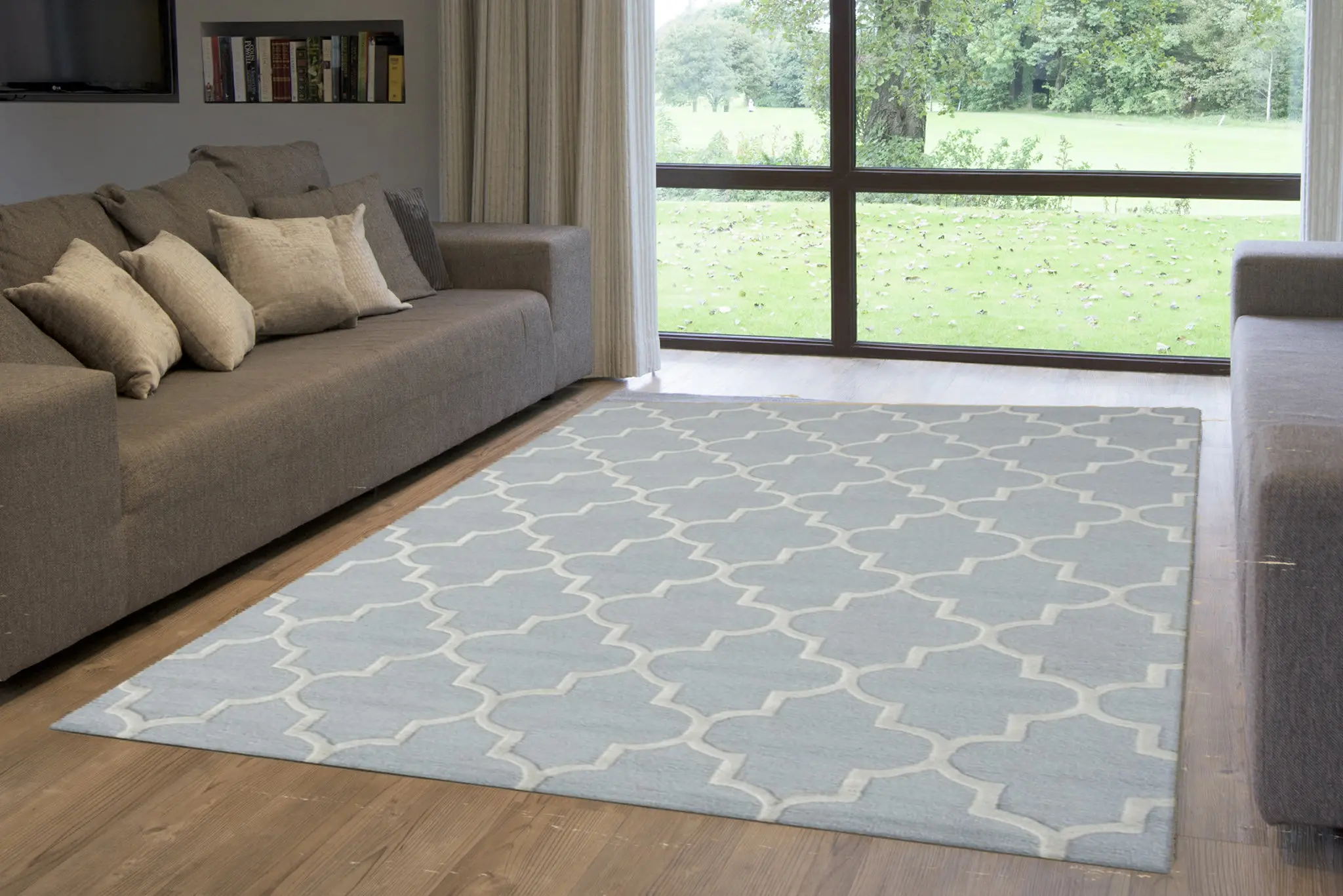 Lattice Design Rug - Light Blue - Indian Rug with Lattice Design