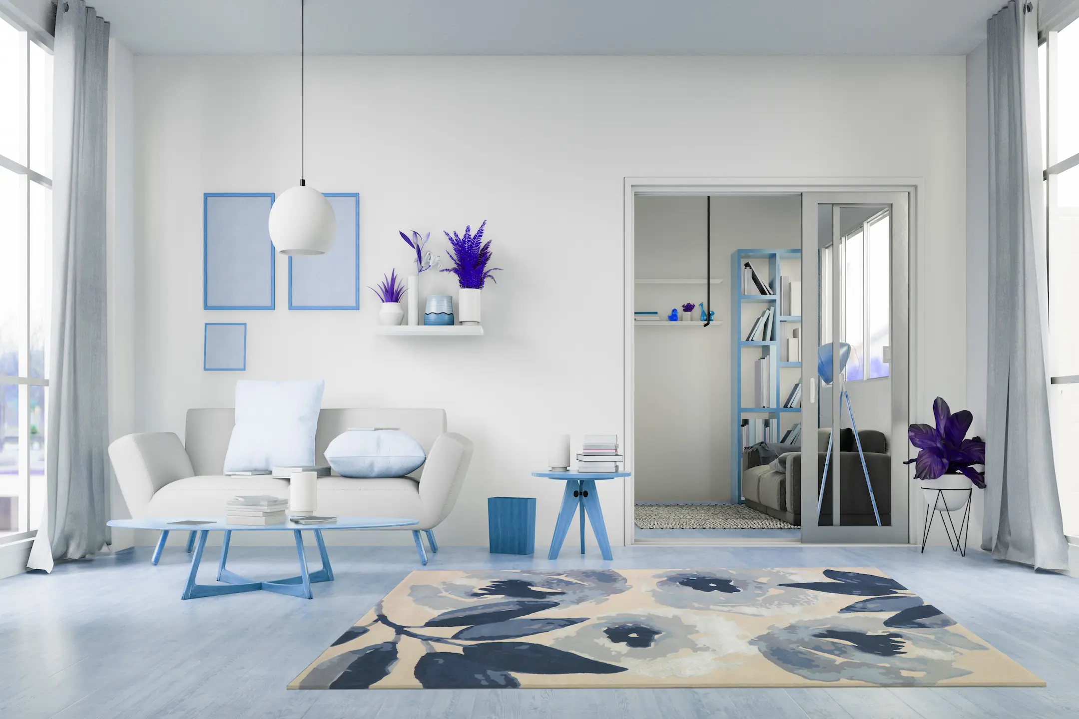Ella Claire Indian Rug - Cream and Blue - ECAC01