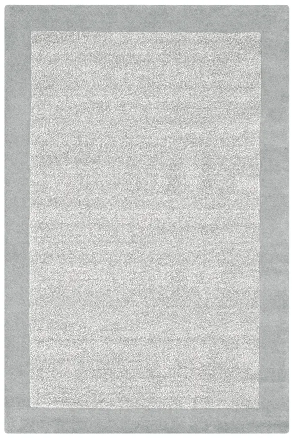 Plain Neutral Wool Rug - Grey - Indian Rug with Carved Border ECB206