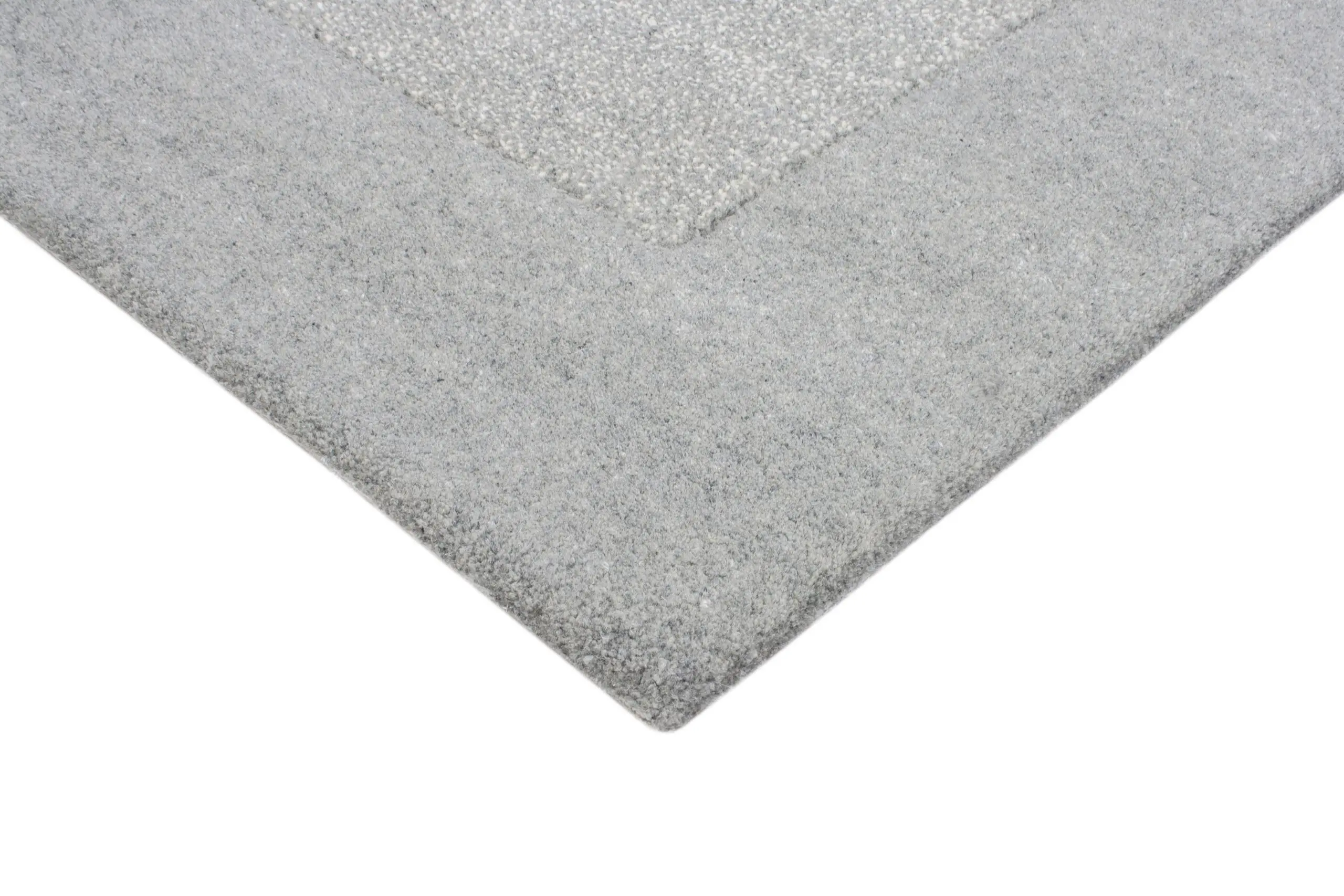 Plain Neutral Wool Rug - Grey - Indian Rug with Carved Border ECB206
