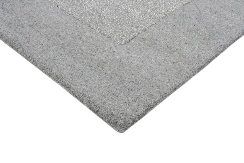 Plain Neutral Wool Rug - Grey - Indian Rug With Carved Border ECB207
