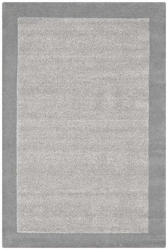 Plain Neutral Wool Rug - Grey - Indian Rug With Carved Border ECB207