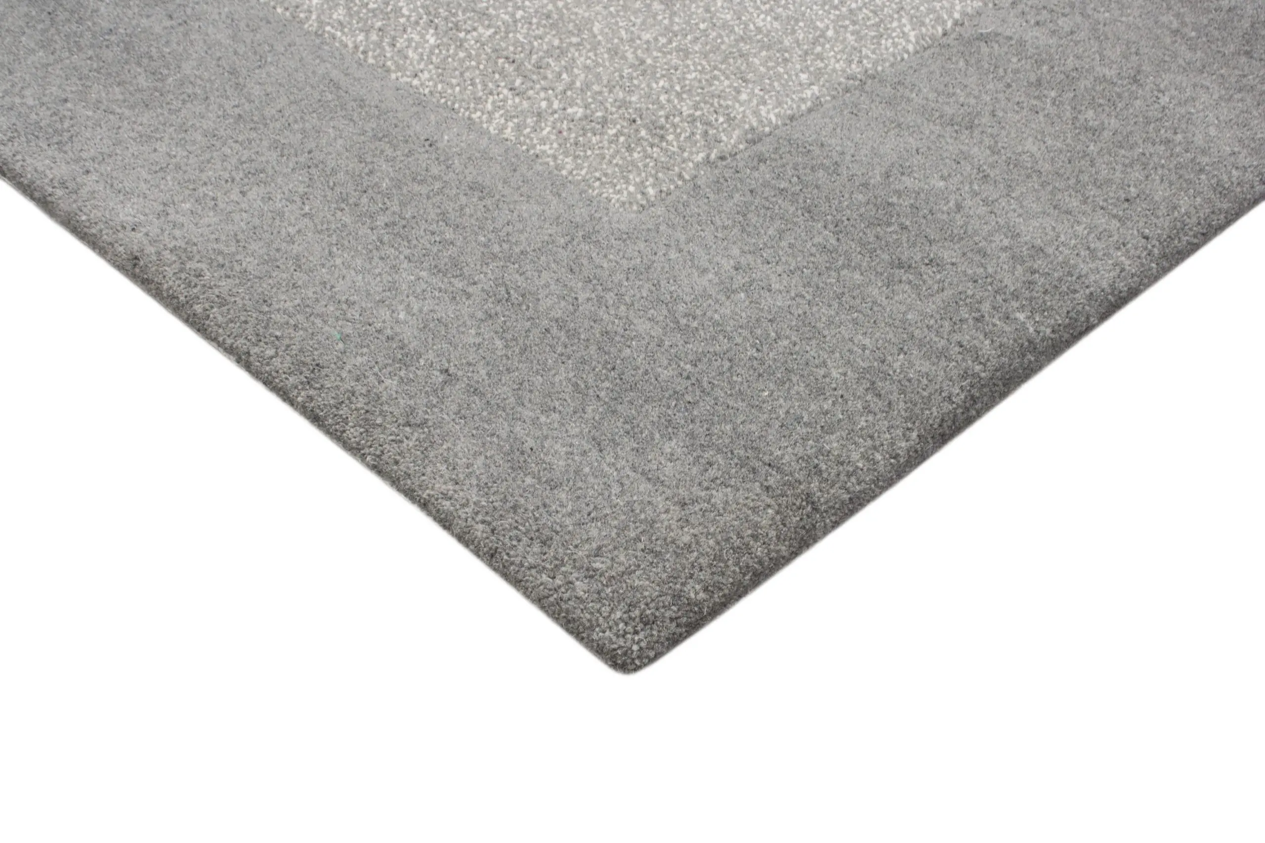 Plain Neutral Wool Rug - Grey - Indian Rug With Carved Border ECB207