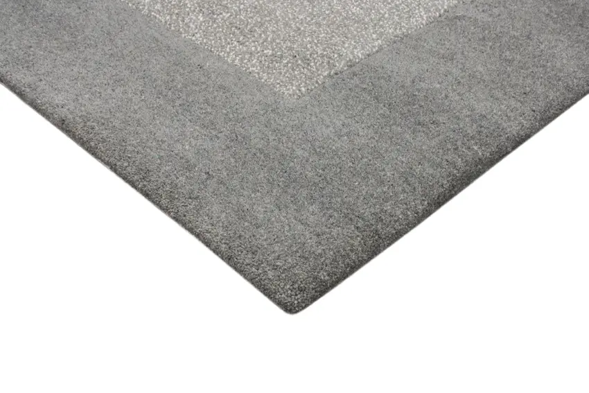 Plain Neutral Wool Rug - Grey - Indian Rug With Carved Border ECB207