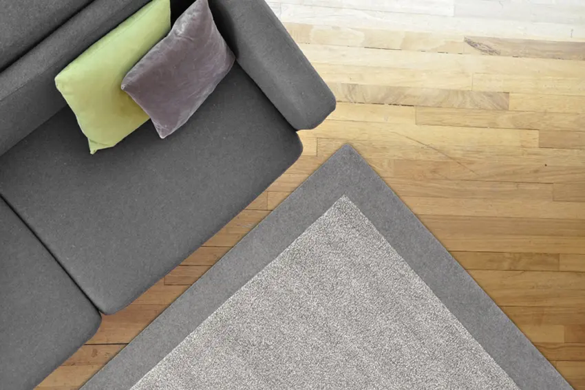 Plain Neutral Wool Rug - Grey - Indian Rug With Carved Border ECB207