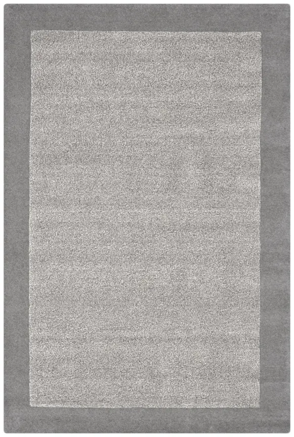 Plain Neutral Wool Rug - Grey - Indian Rug With Carved Border ECB207