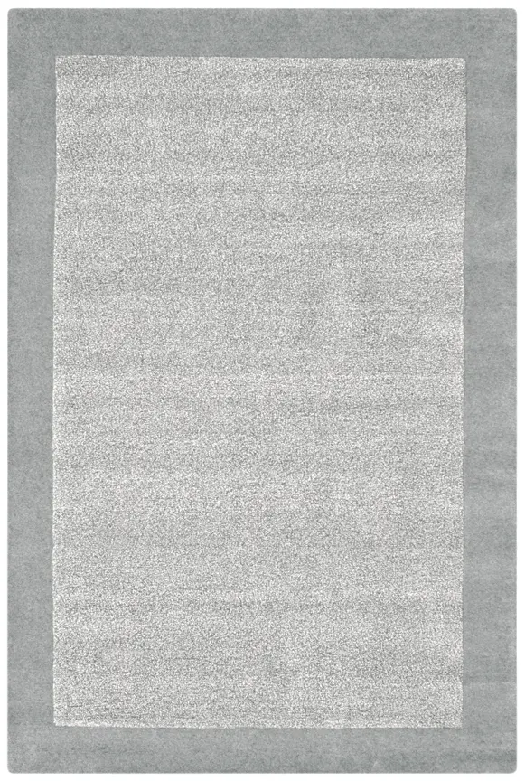 Plain Neutral Wool Rug - Grey - Indian Rug With Carved Border ECB207