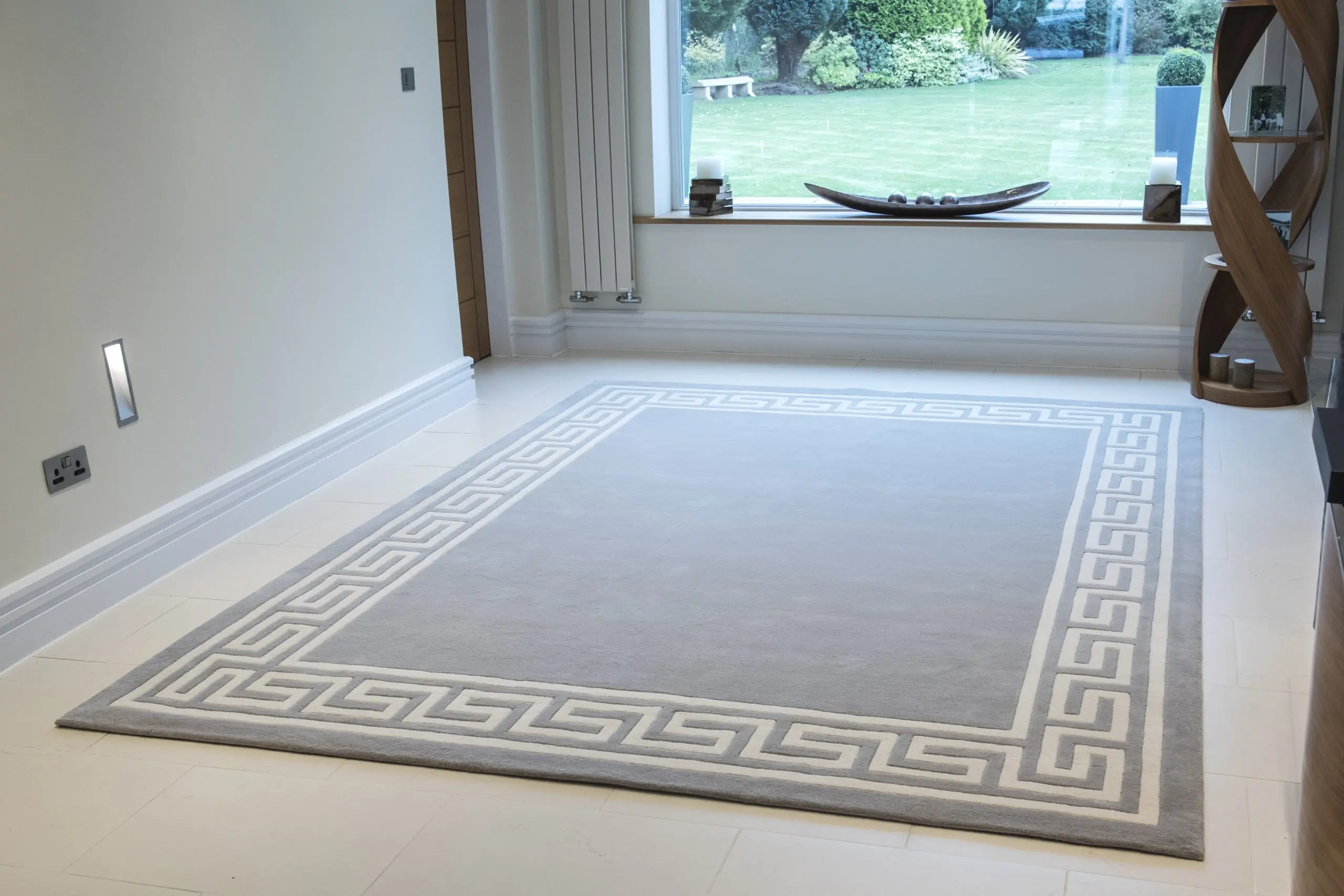 Greek Key Design Rug - Silver - Indian Rug with Carved Greek Inspired Pattern