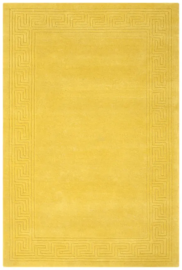 Greek Key Design Rug - Yellow - Indian Rug with Carved Greek Inspired Pattern ECD007