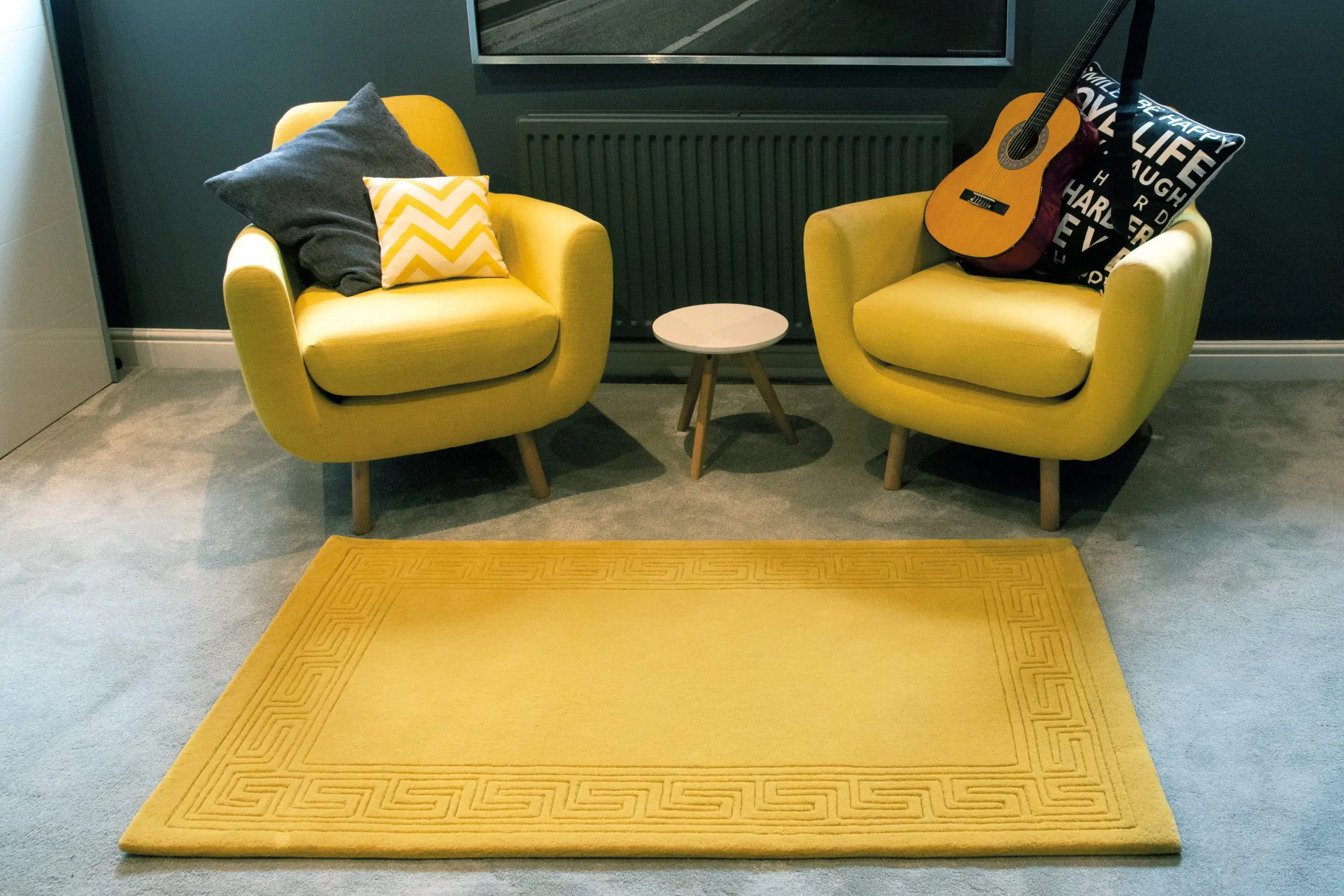 Greek Key Design Rug - Yellow - Indian Rug with Carved Greek Inspired Pattern ECD007