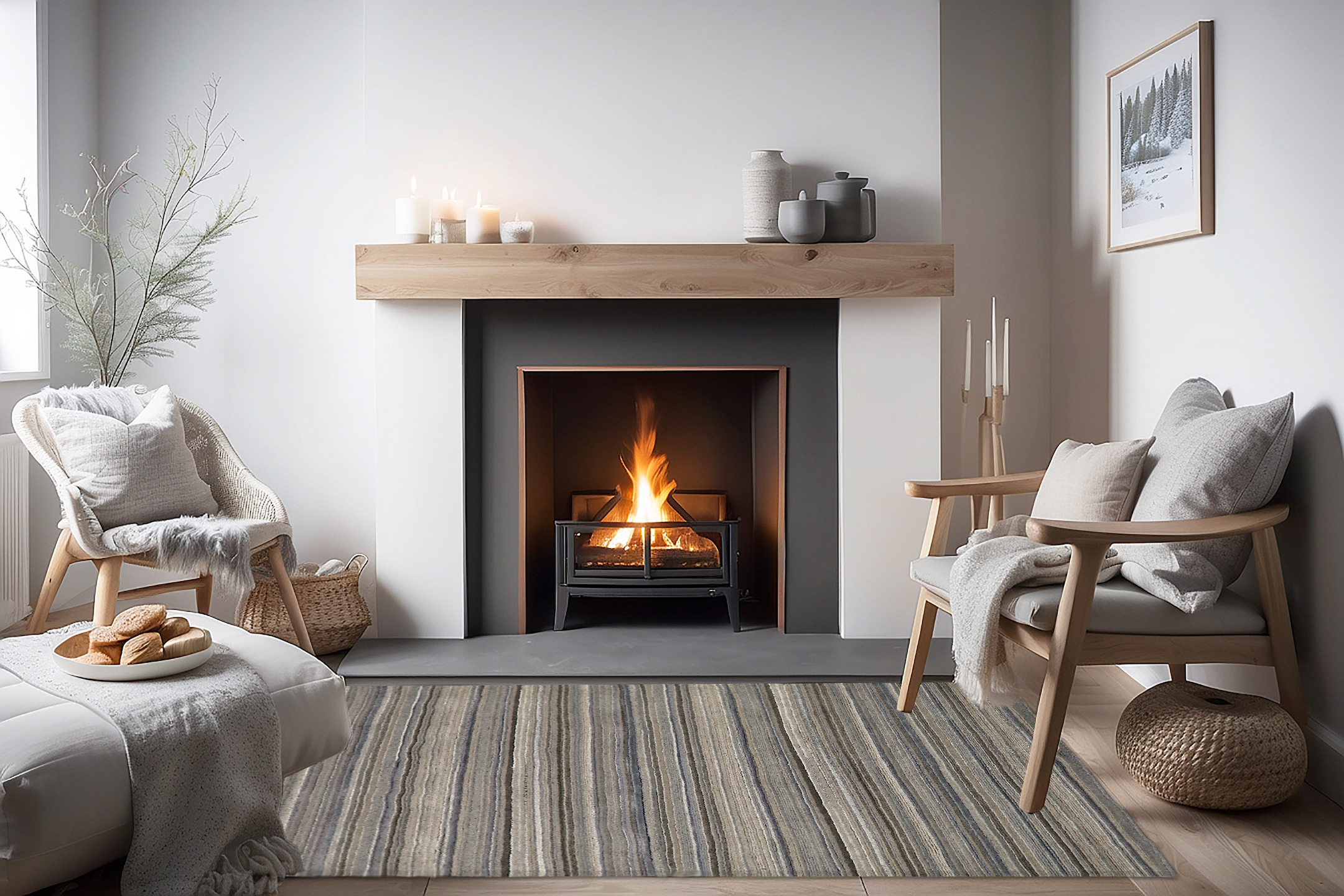 Modern Striped Rug - Indian Rug with Striped Design ECE007