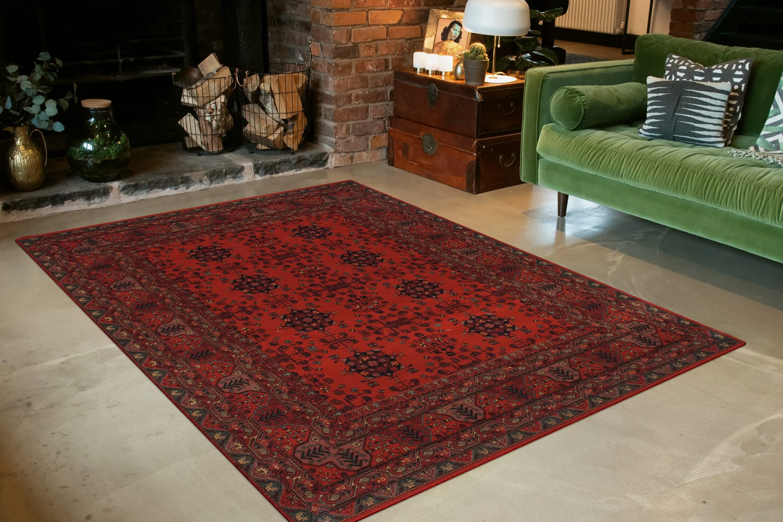 Kashimar woven rug - Red - Machine woven rug with Traditional design EXP956