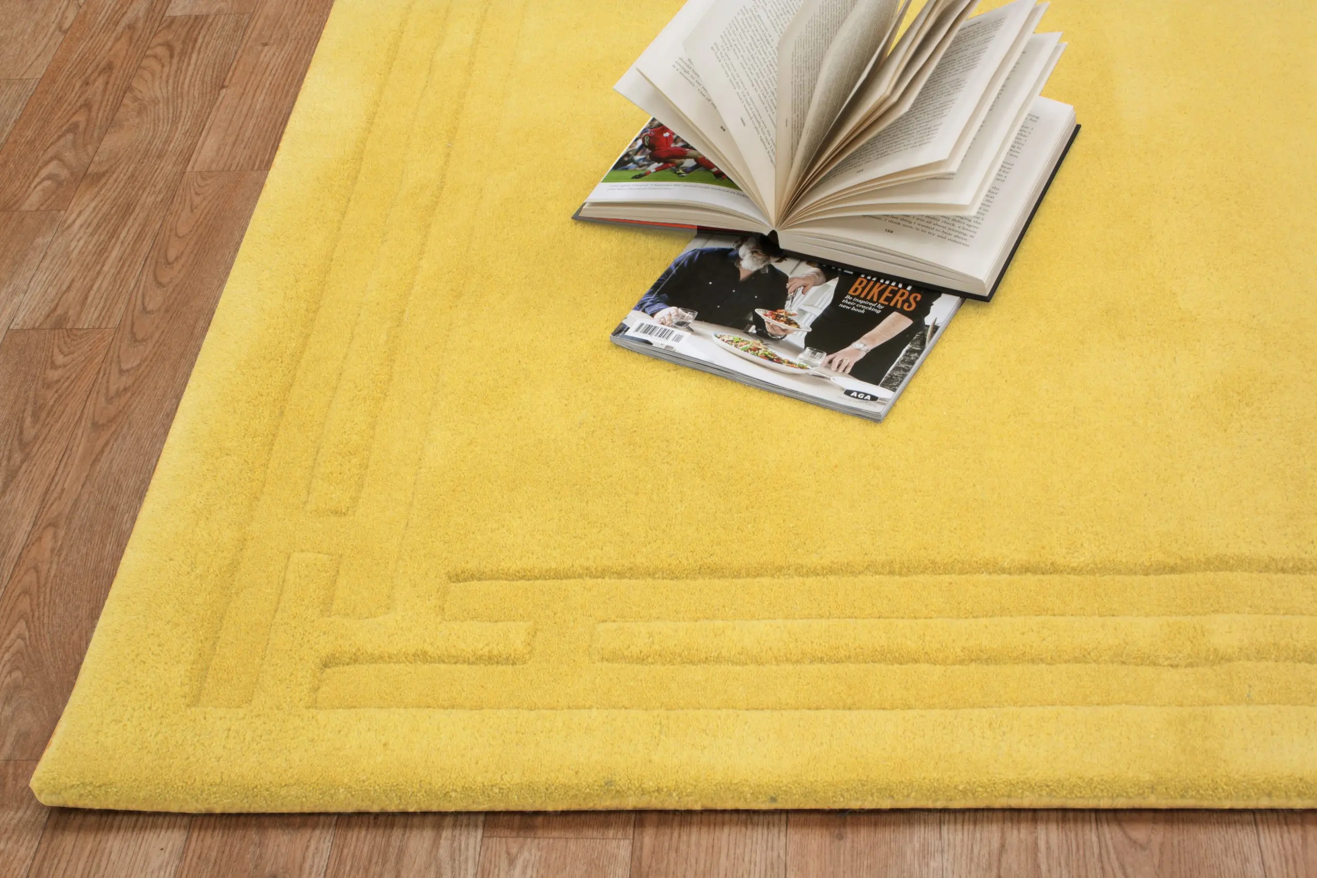 Plain Carved Rug - Yellow - Indian rug with Carved design HHM003