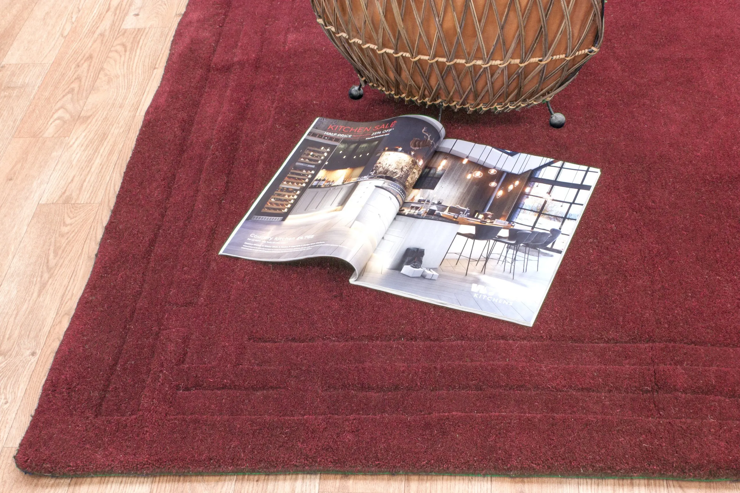 Plain Carved Rug - Red - Indian rug with Carved design HHM006