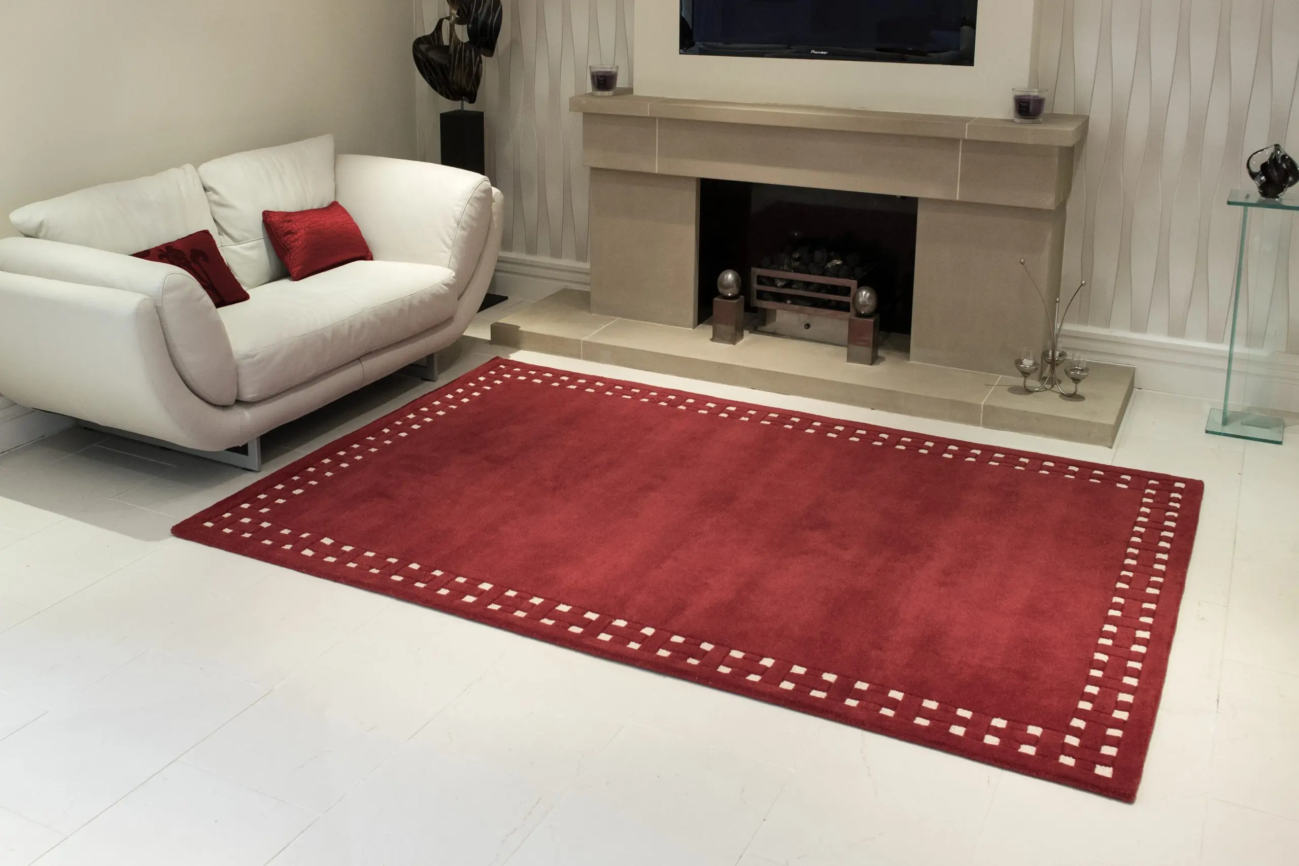Basket Weave Design rug - Red & White - 100% wool Indian rug