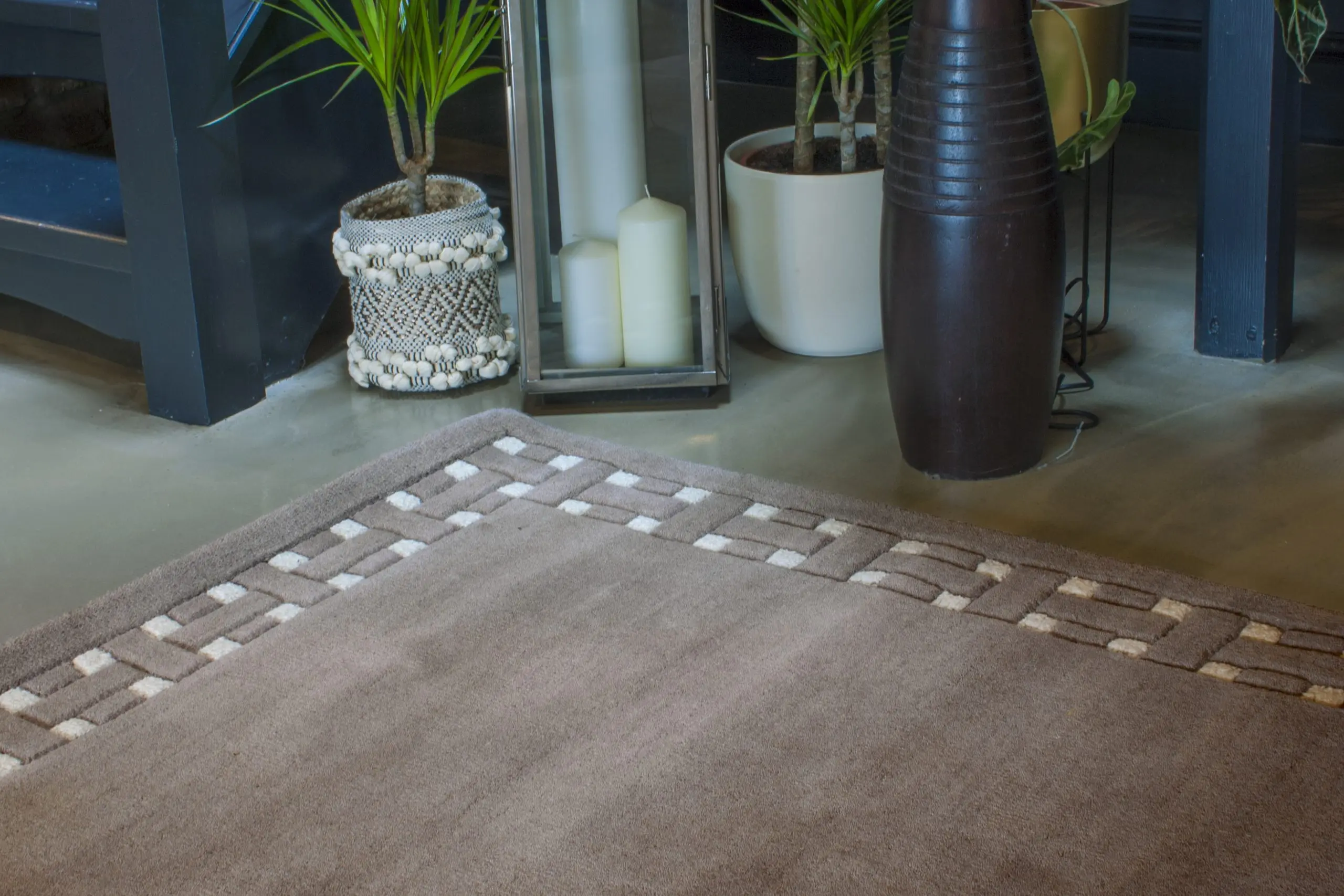 Basket Weave Design rug - Beige & Cream - 100% wool Indian rug HMP303