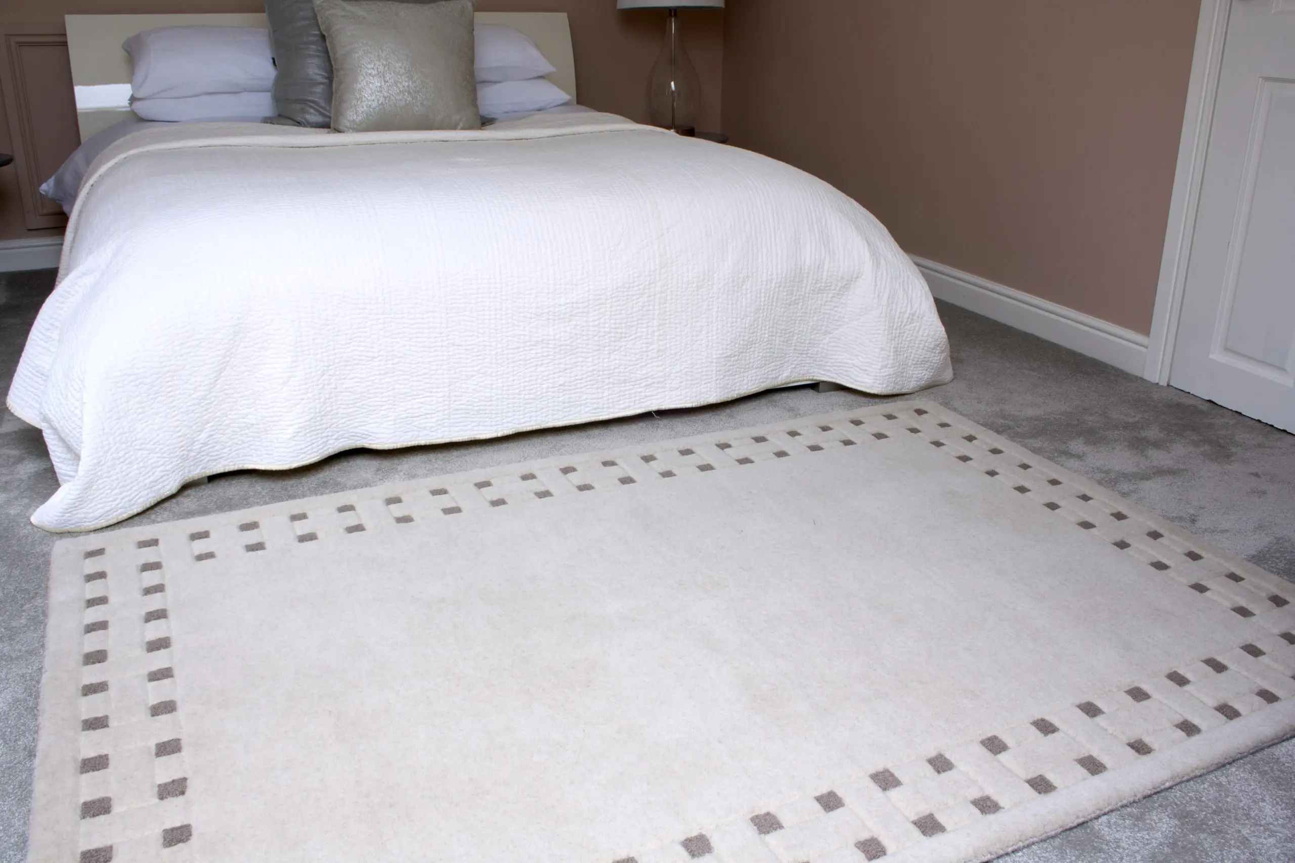 Basket Weave Design rug - Cream & Beige - 100% wool Indian rug HMP304