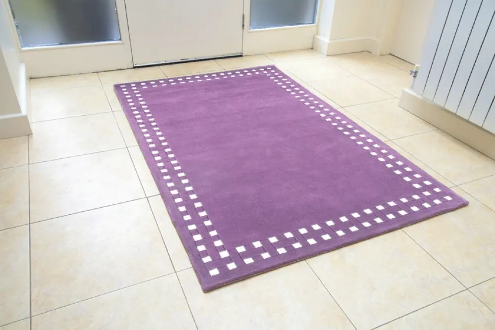 Basket Weave Design rug - Purple & Cream - 100% wool Indian rug