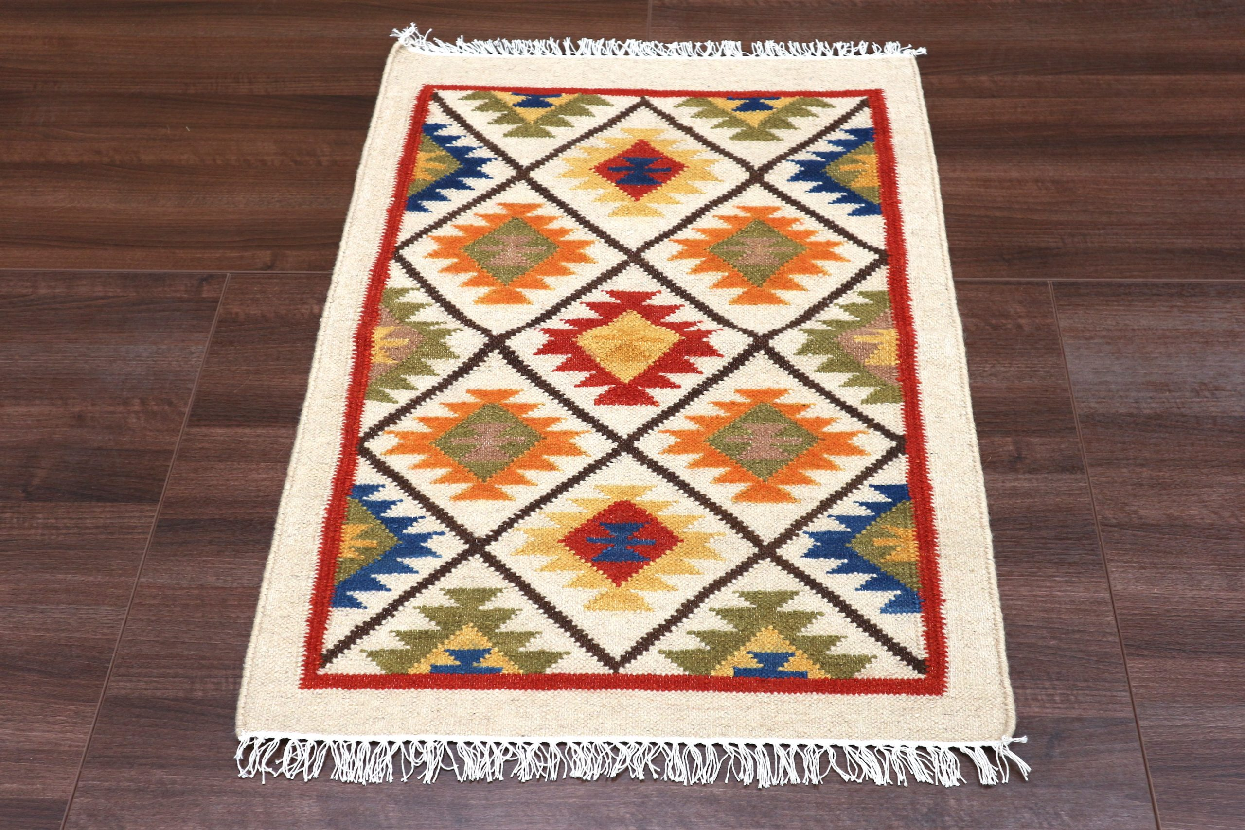 Indian Kelim Rug - Multicoloured - Flatweave Tribal design rug IKF001