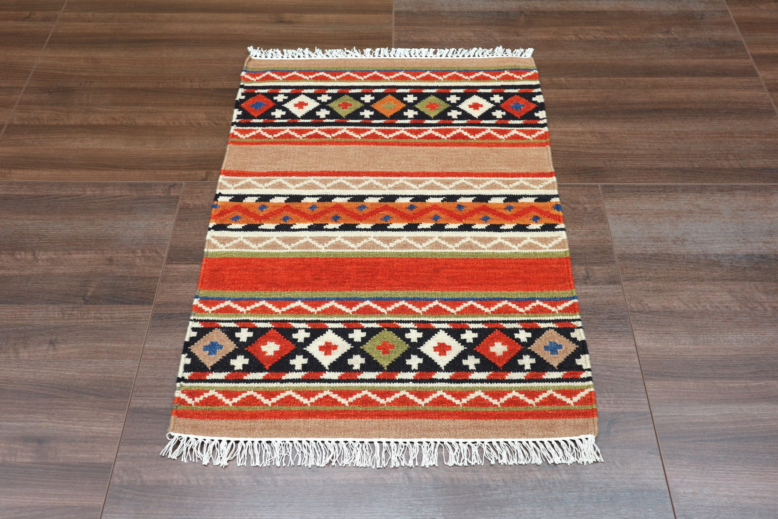 Indian Kelim Rug - Multicoloured - Flatweave Tribal design rug IKF004