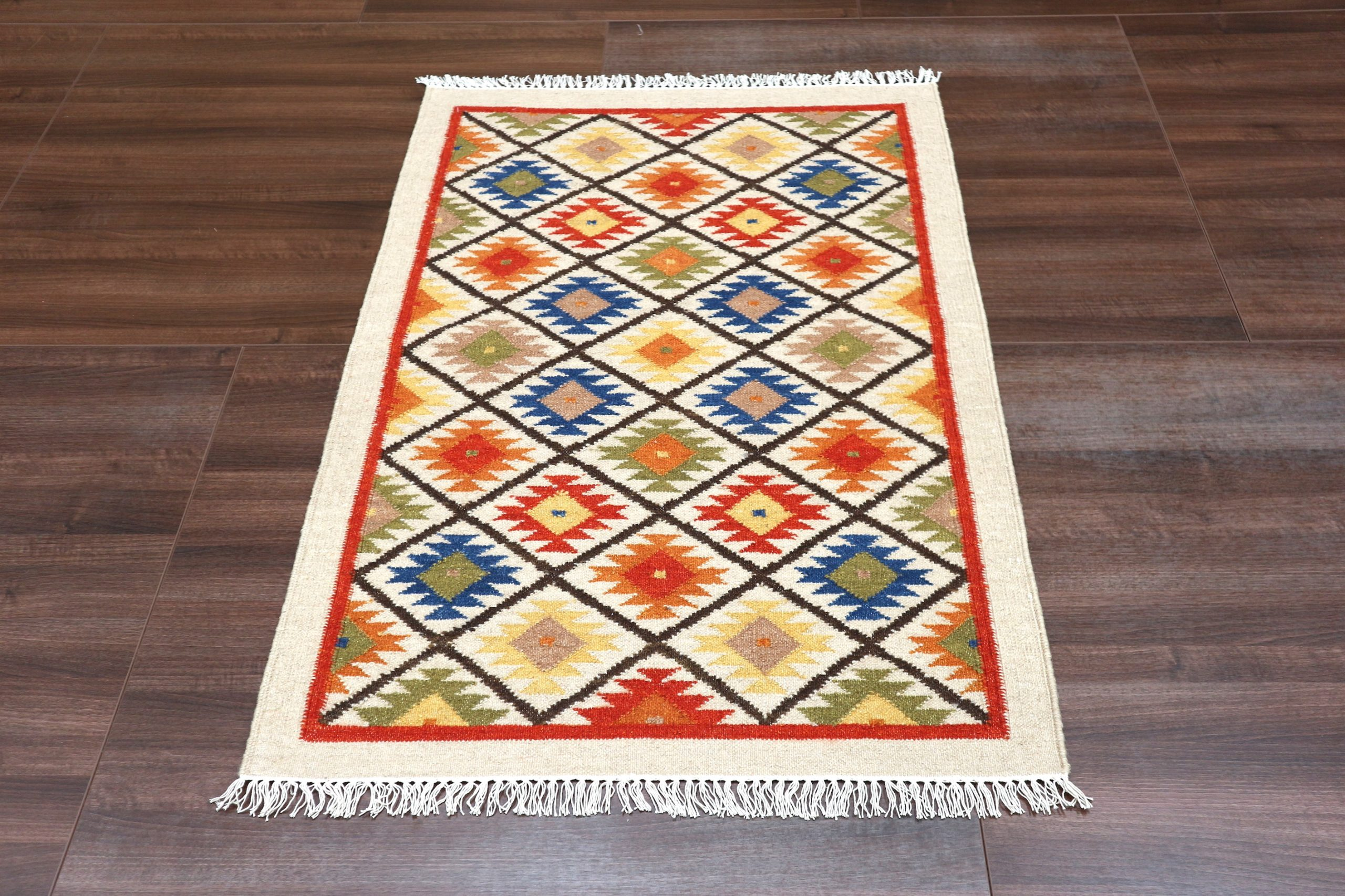 Indian Kelim Rug - Multicoloured - Flatweave Tribal design rug IKF001