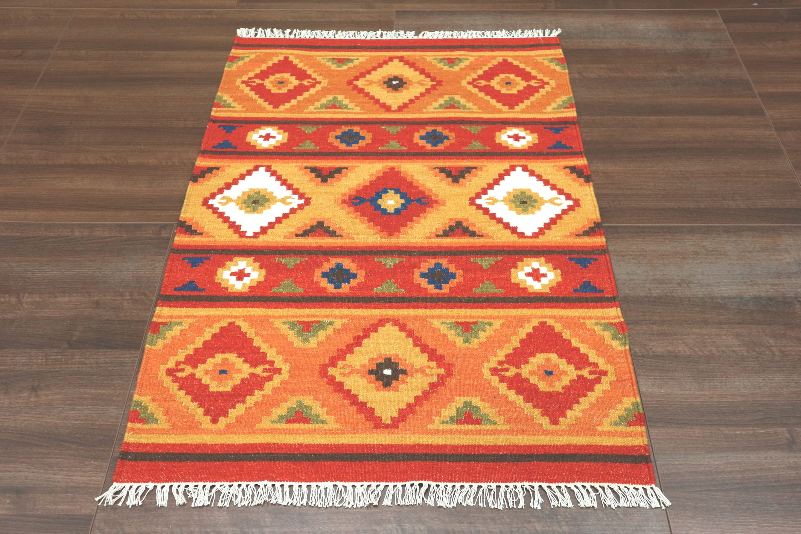 Indian Kelim Rug - Multicoloured - Flatweave Tribal design rug IKF002