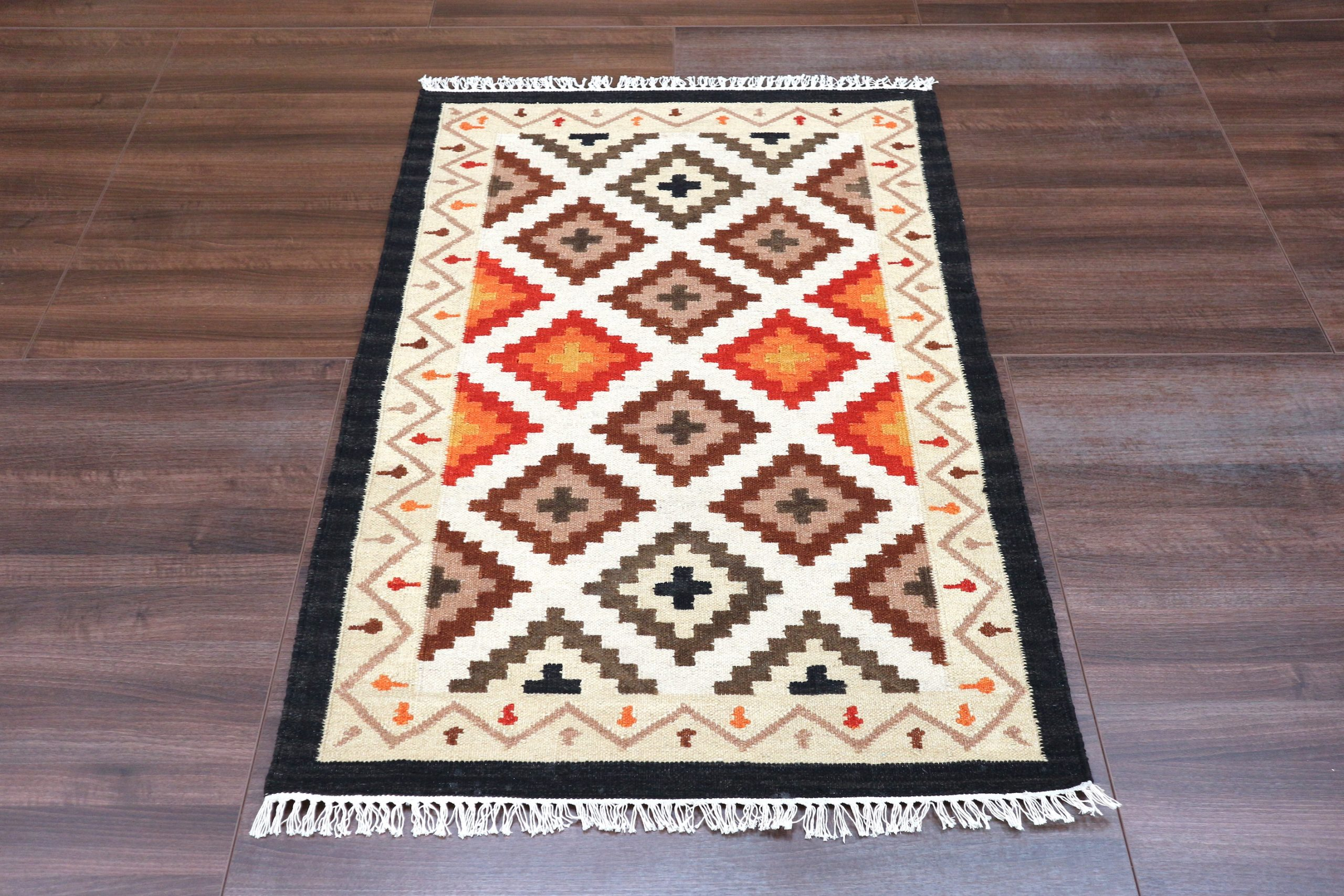 Indian Kelim Rug - Multicoloured - Flatweave Tribal design rug IKF003