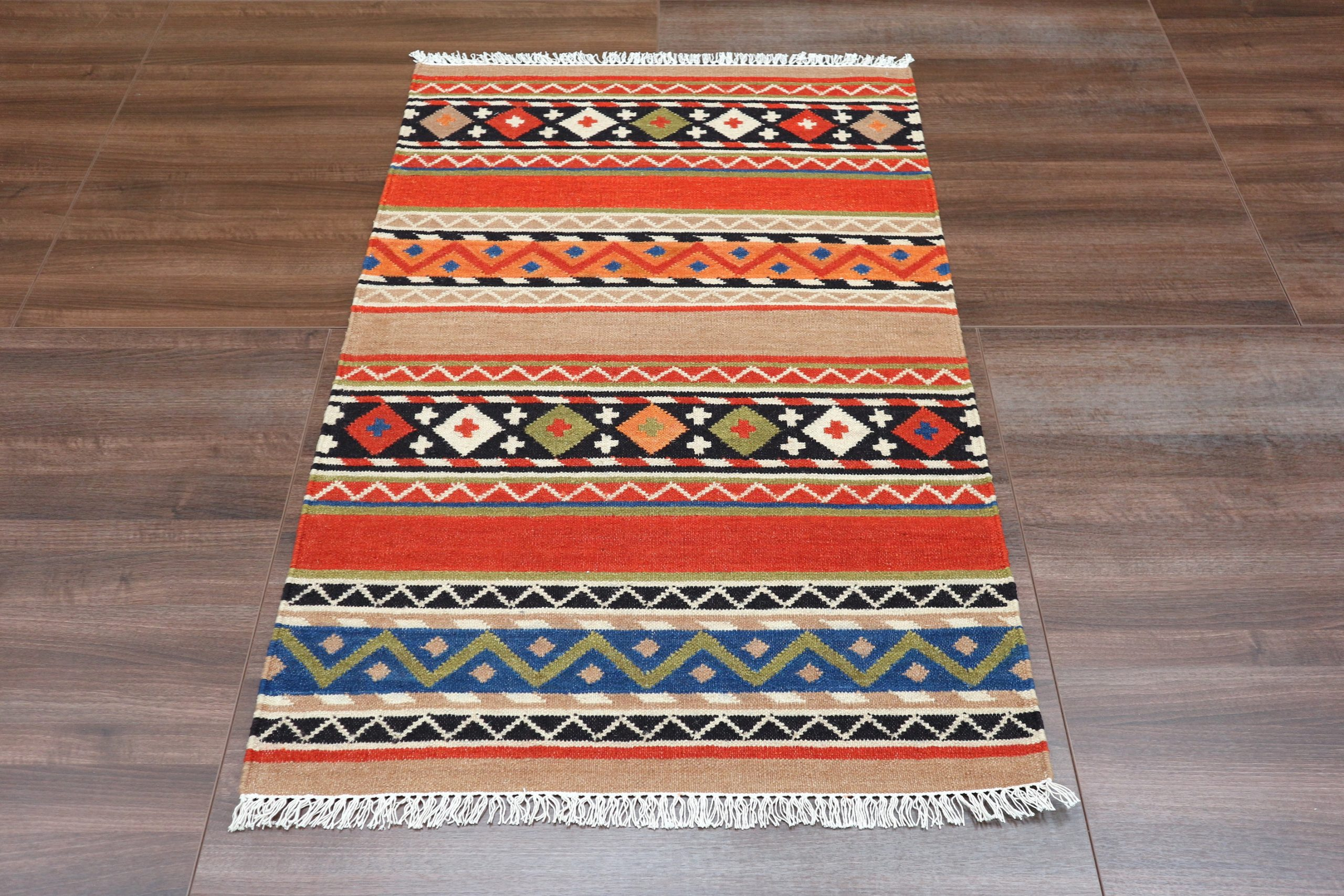Indian Kelim Rug - Multicoloured - Flatweave Tribal design rug IKF004