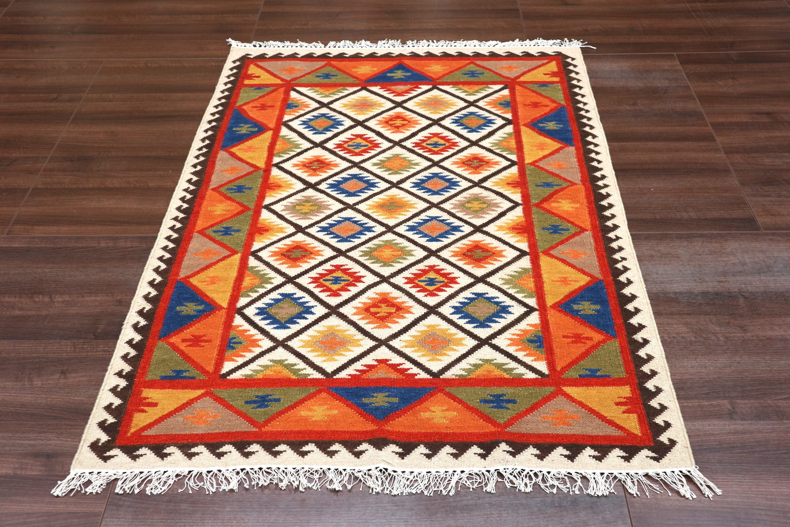 Indian Kelim Rug - Multicoloured - Flatweave Tribal design rug IKF001