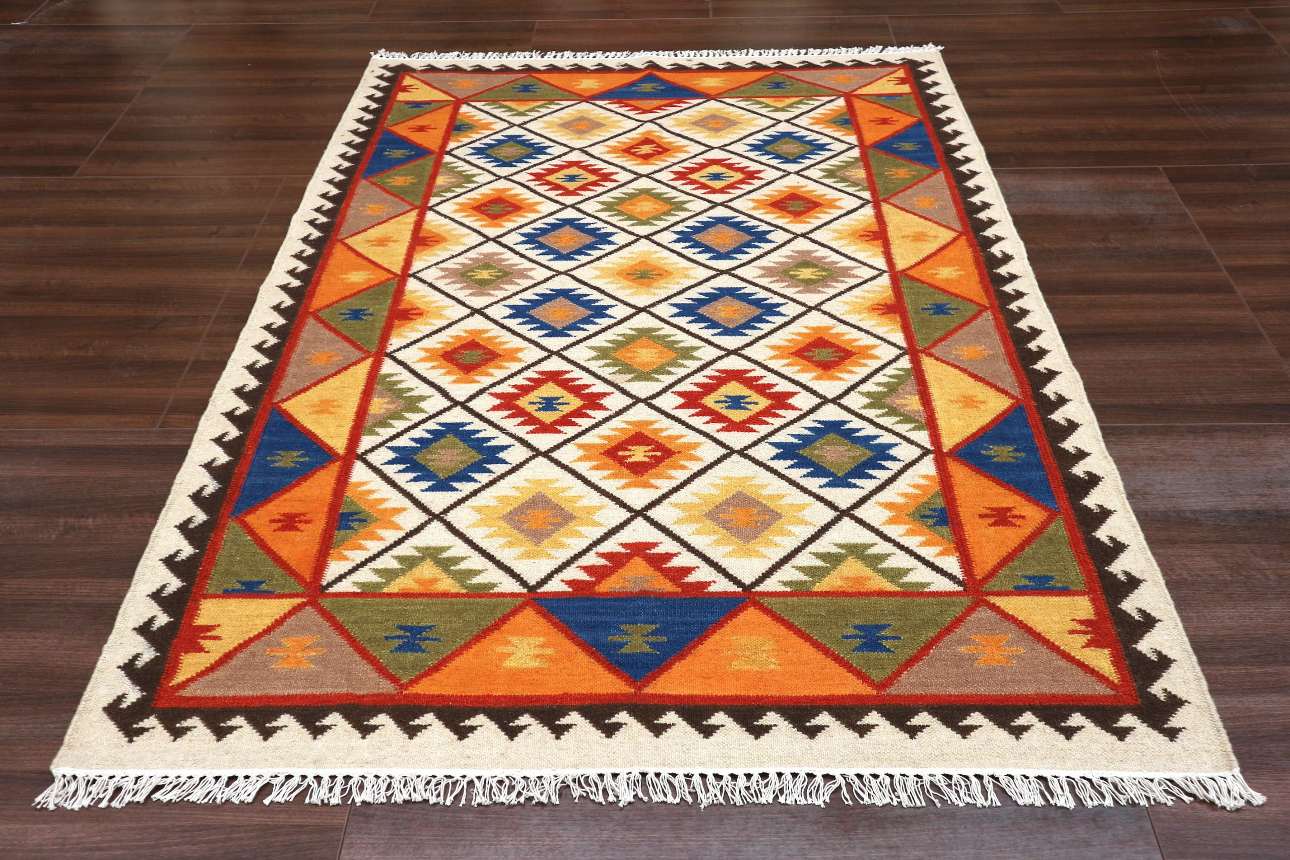 Indian Kelim Rug - Multicoloured - Flatweave Tribal design rug IKF001