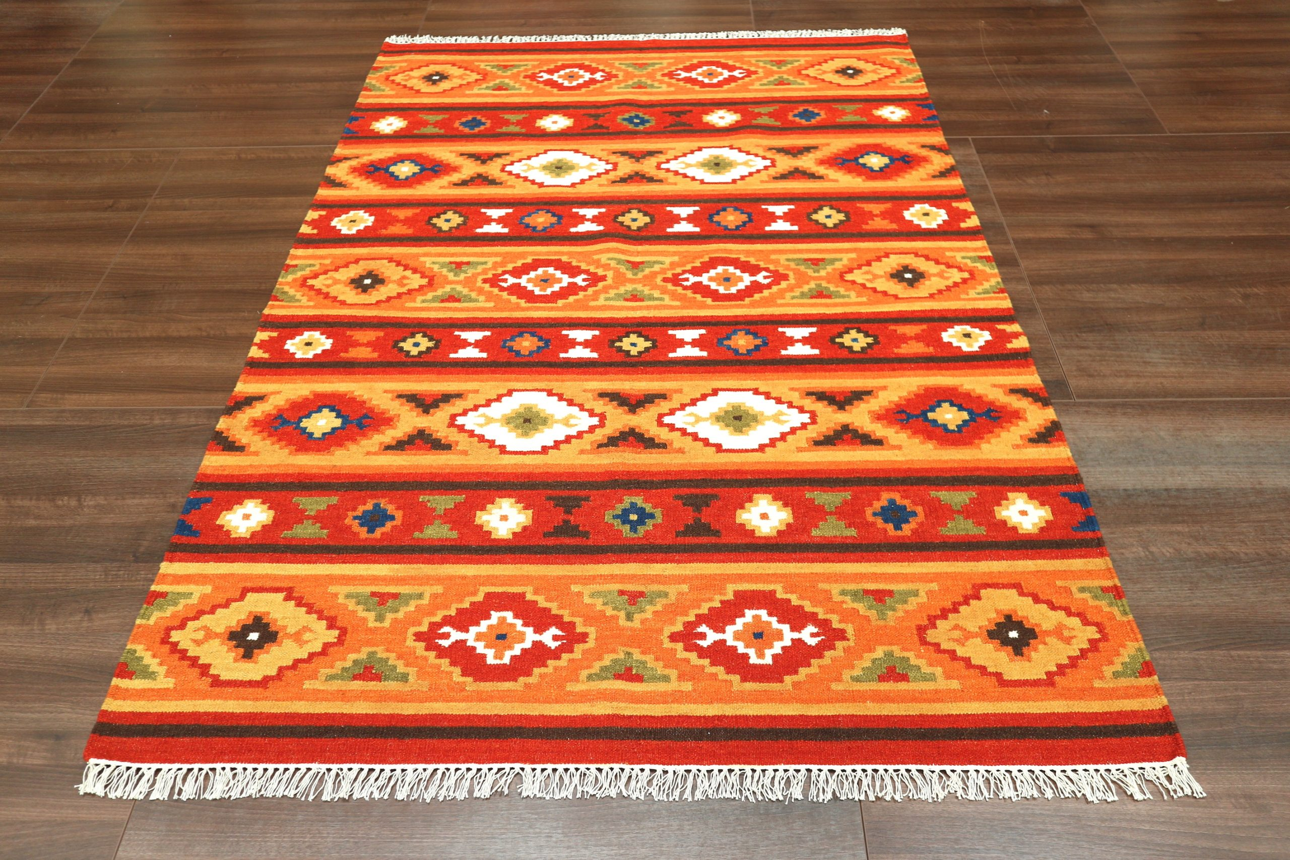Indian Kelim Rug - Multicoloured - Flatweave Tribal design rug IKF002