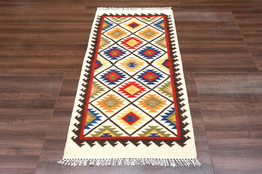 Indian Kelim Rug - Multicoloured - Flatweave Tribal design rug IKF001